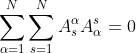 \sum_{\alpha=1}^N \sum_{s=1}^NA^{\alpha}_s A^s_{\alpha}=0